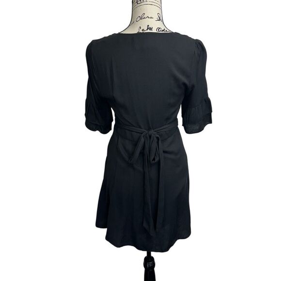 Shades of Blonde Black Fit and Flare Black Button-Down Dress Ruffle Sleeves XS - Picture 5 of 9